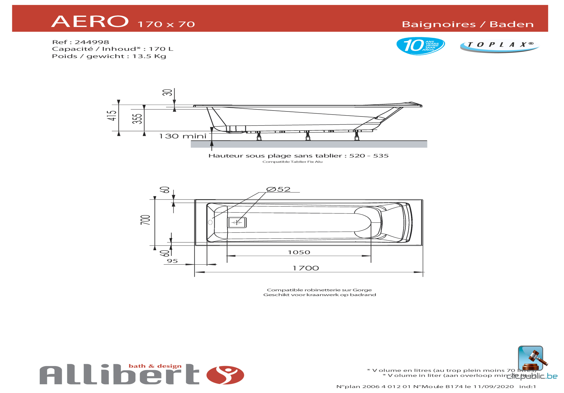 AERO Baignoire rectangulaire