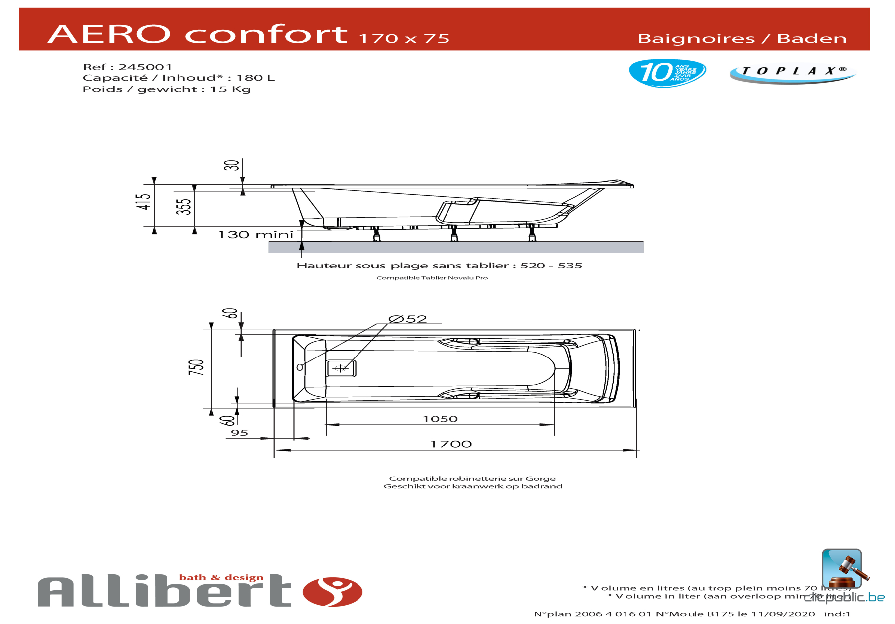 AERO CONFORT Baignoire rectangulaire