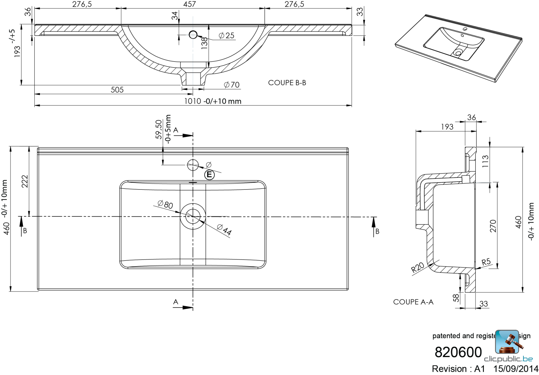 GLAM Plan de toilette 101 cm