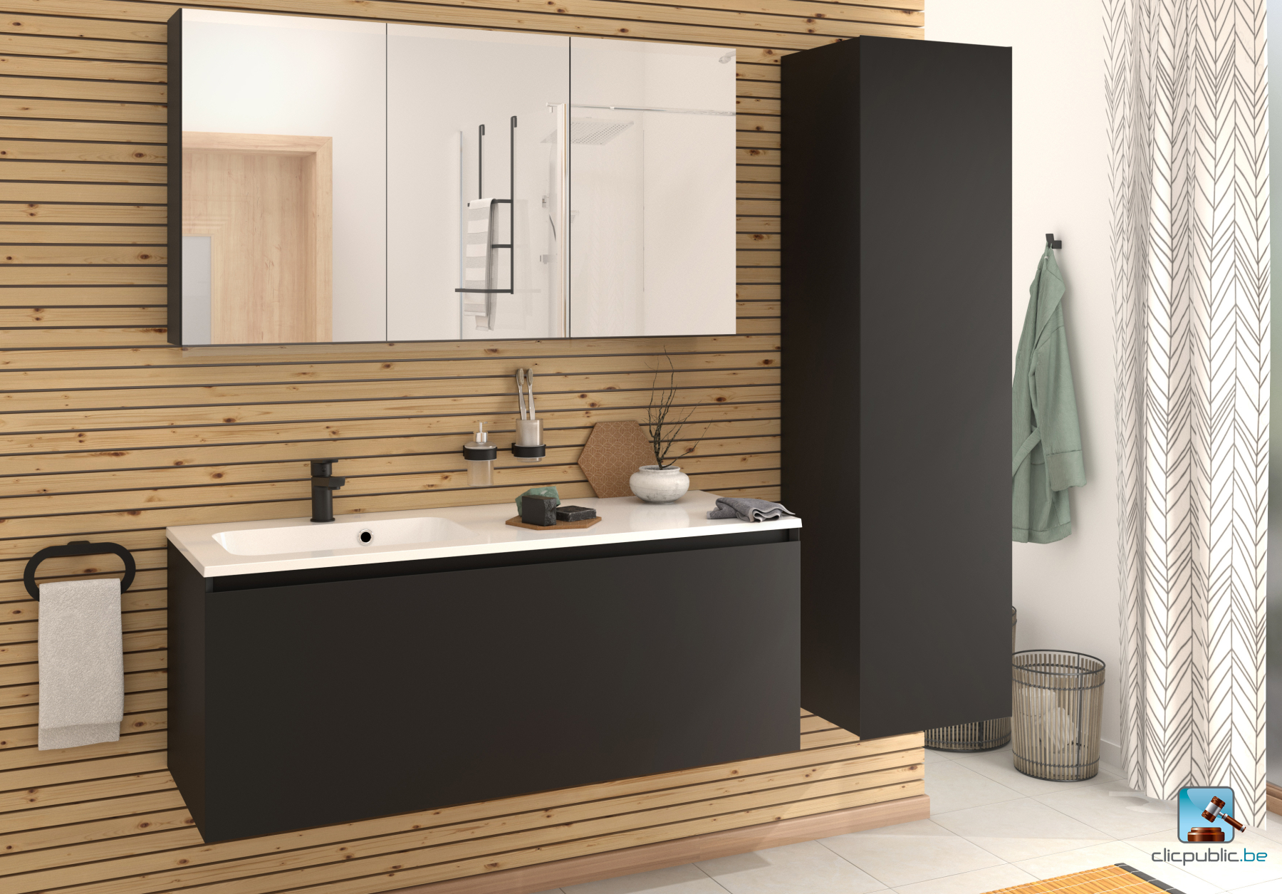 STYLE Plan de toilette 120 cm vasque décentrée
