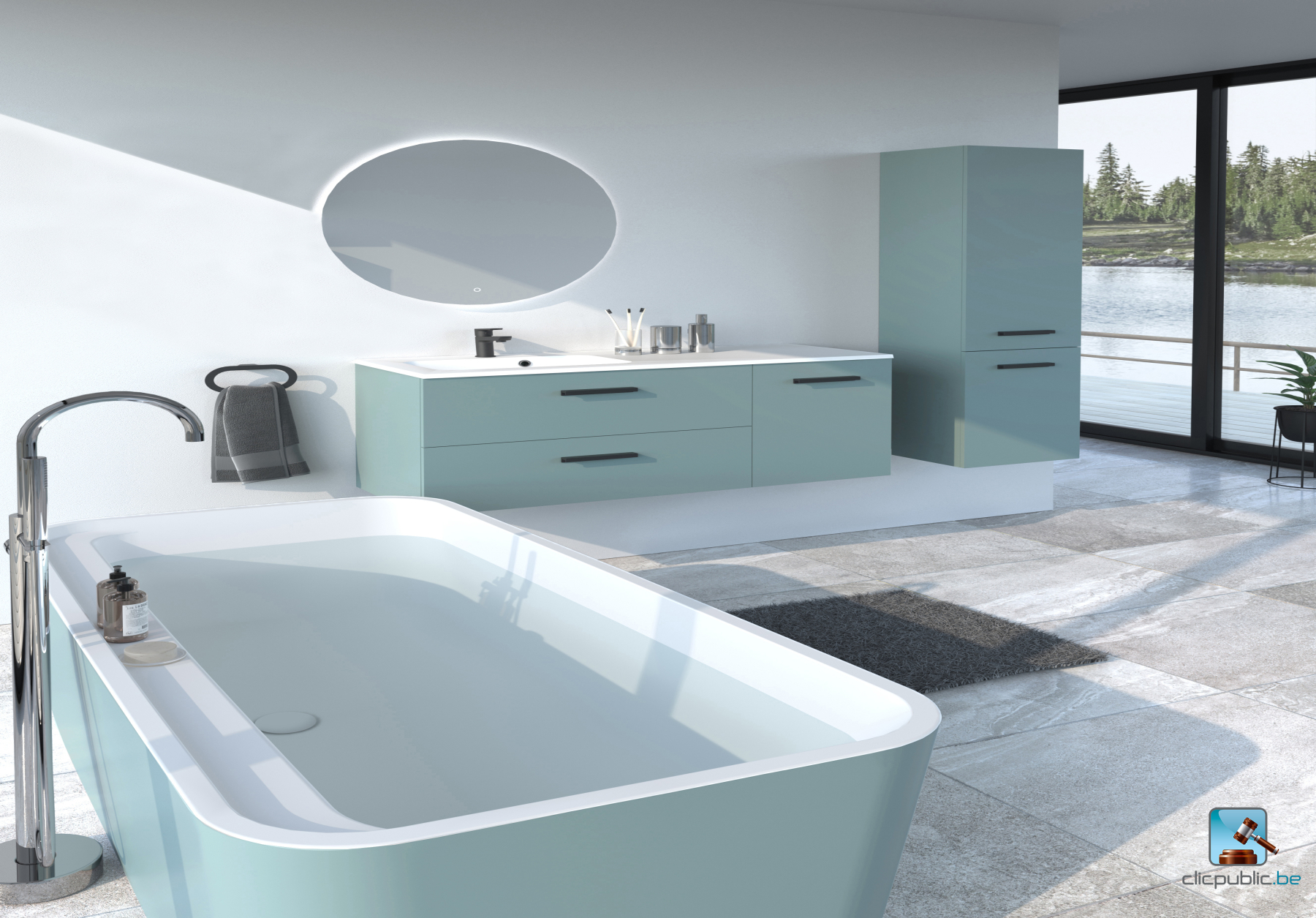 STYLE Plan de toilette 120 cm vasque décentrée