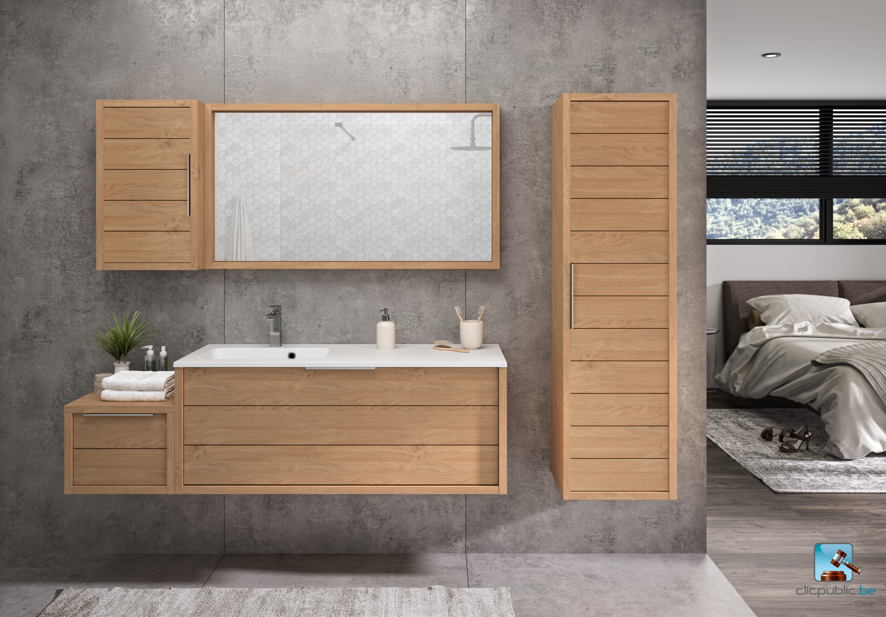 STYLE Plan de toilette 120 cm vasque décentrée