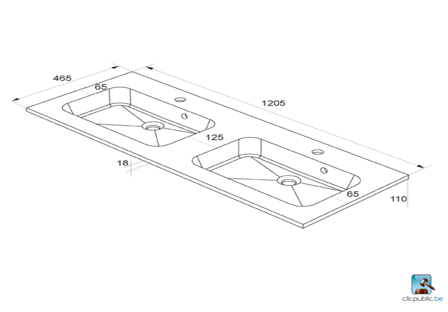 STYLE Plan de toilette 120 cm double vasque