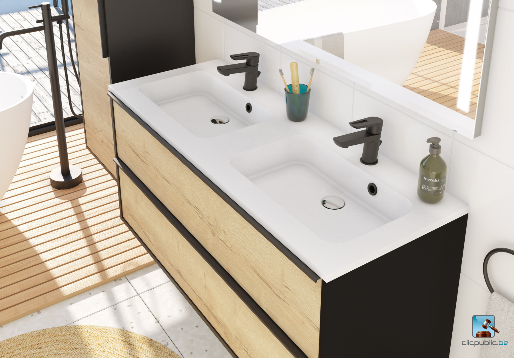 STYLE Plan de toilette 120 cm double vasque