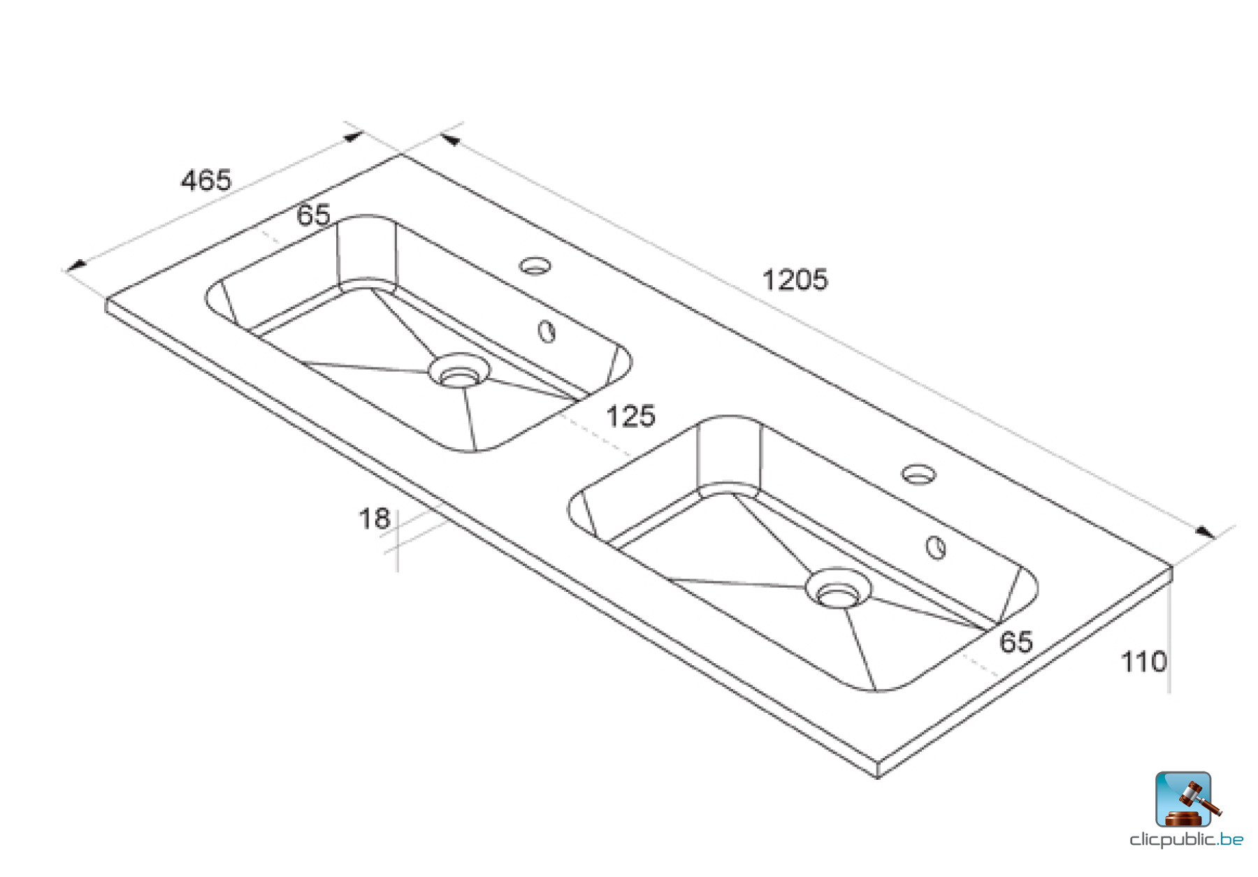 STYLE Plan de toilette 120 cm double vasque