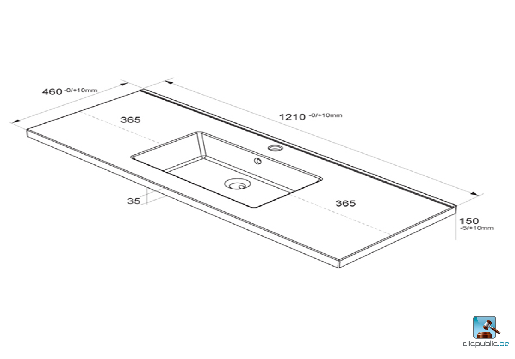TOBI Plan de toilette 120 cm vasque centrée