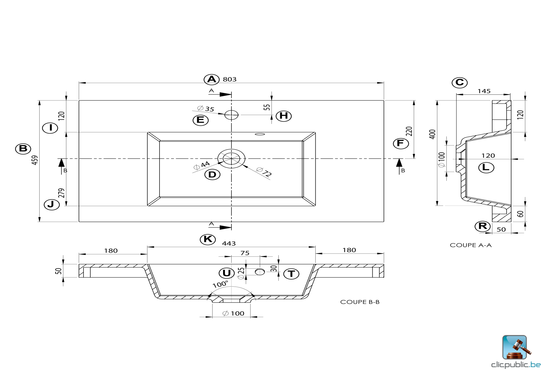 KOLE Plan de toilette 80 cm
