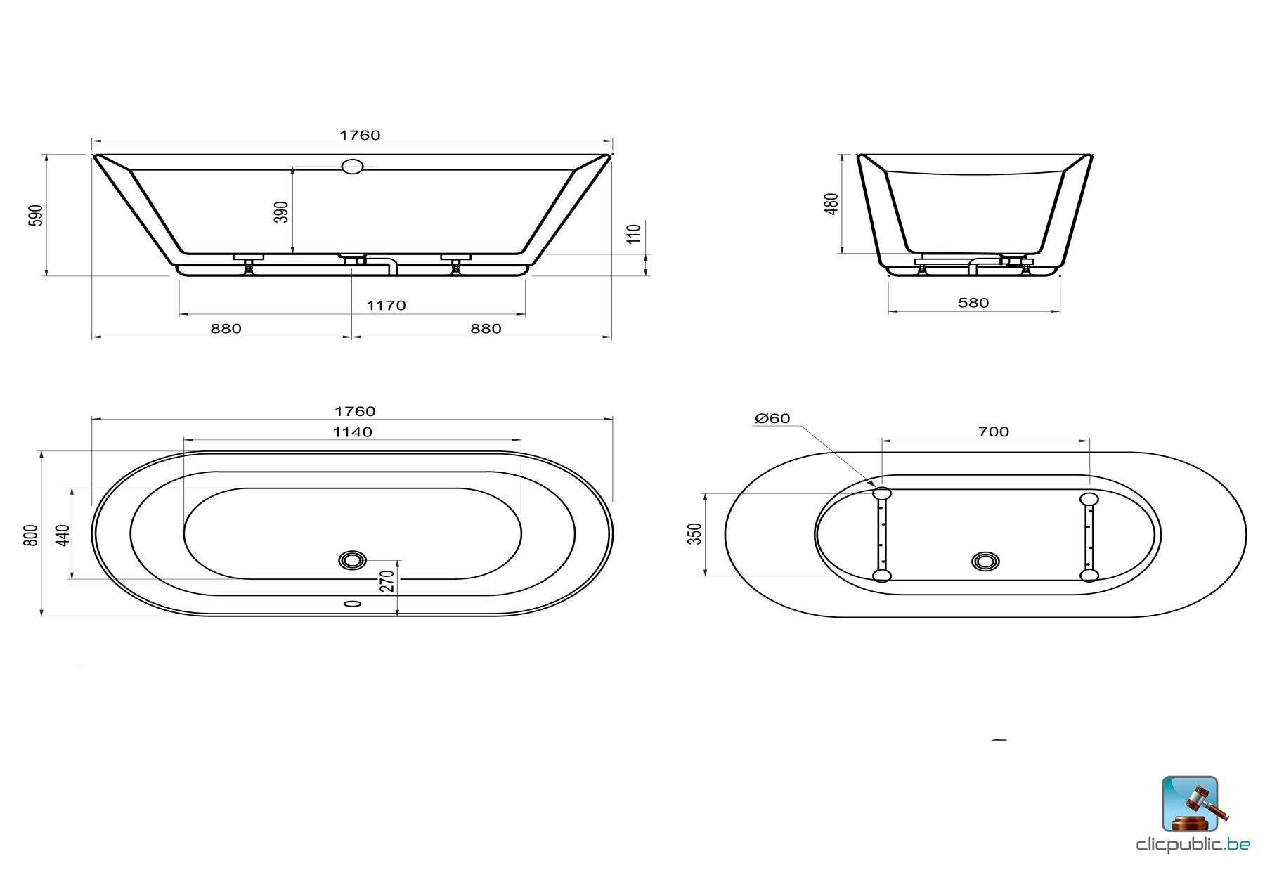 ZORA Baignoire autoportante oblongue