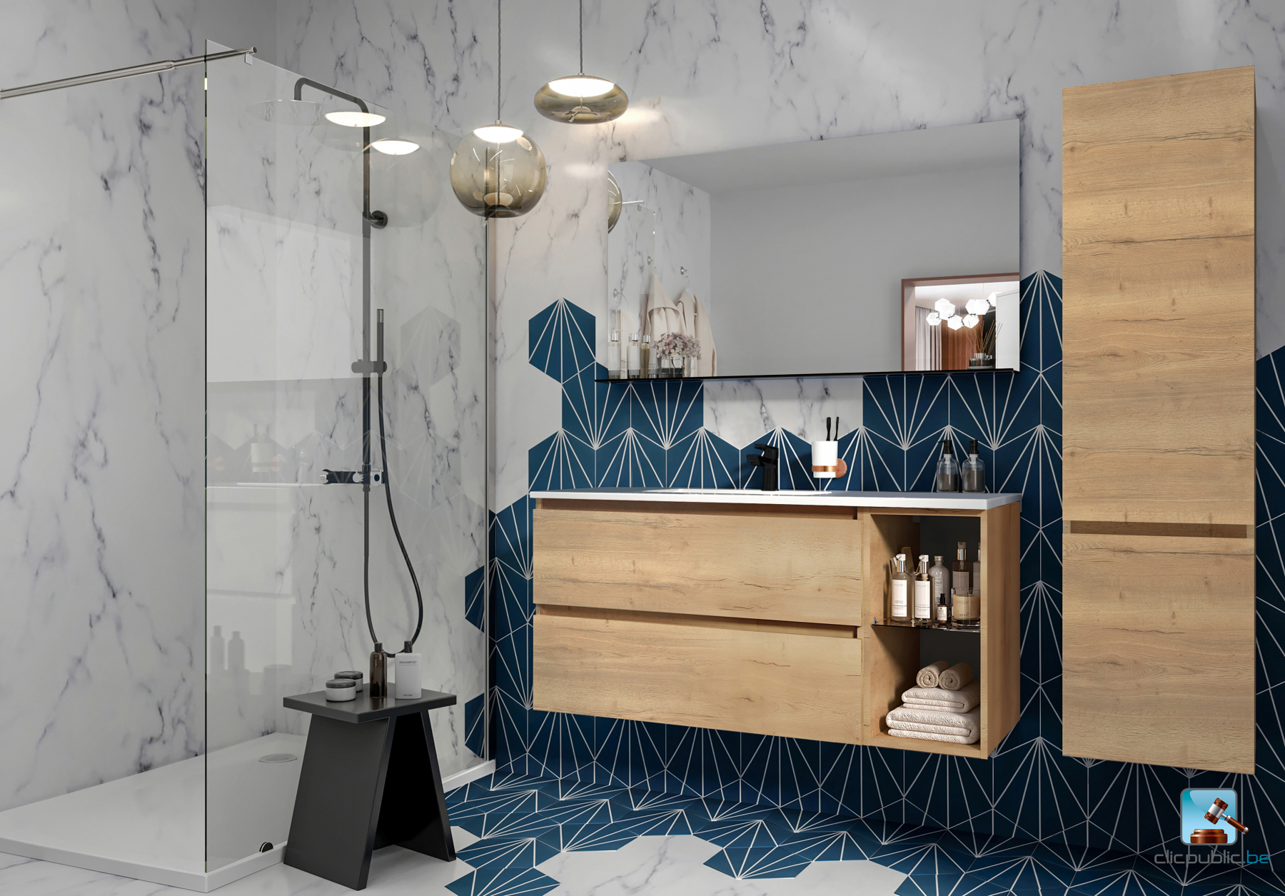 STYLE Plan de toilette 120 cm vasque décentrée